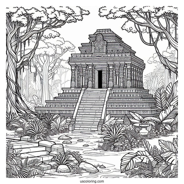 Ancient Temple In The Jungle Coloring Page