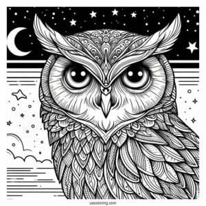 Owl With Intense Eyes Under Starlight