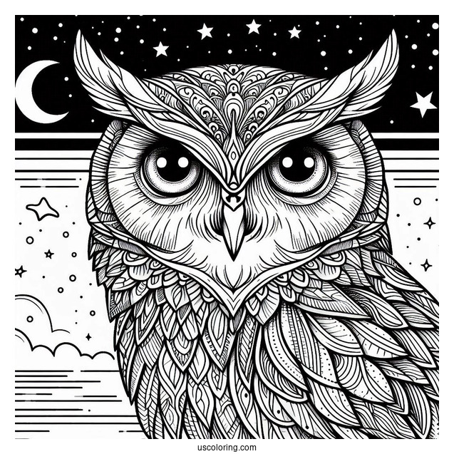 Owl With Intense Eyes Under Starlight