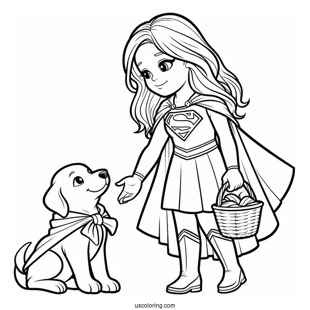 Supergirl Coloring Page Helping A Little Girl And Her Dog