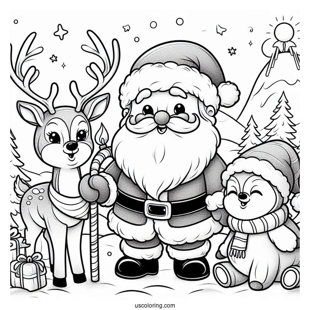 Coloring Sheet Of Santa And Rudolph