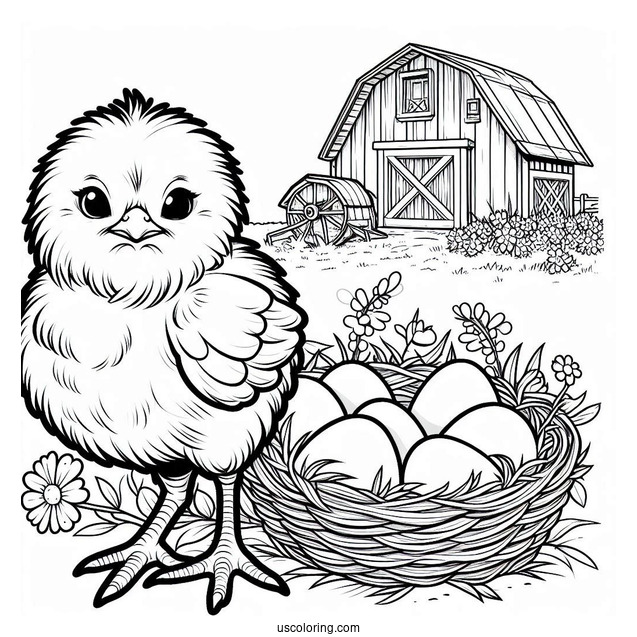 Hatched Chick On Farm To Color
