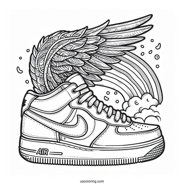 Nike Coloring Page Of Air Shoes With Hippie Wings And Rainbow
