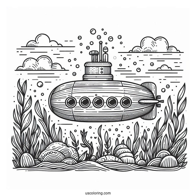 Pocket Submarine Coloring Page Descending To The Ocean Floor