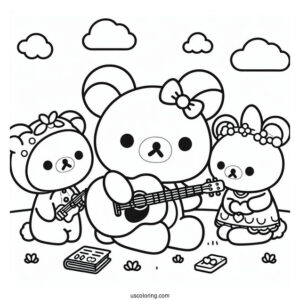 Rilakkuma Coloring Page Playing Guitar While Korilakkuma And Kiiroitori Listen For Kids