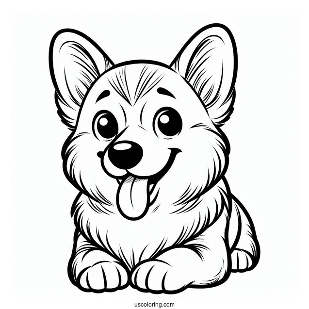 Easy Corgi Coloring Page With Tongue Out For Kids