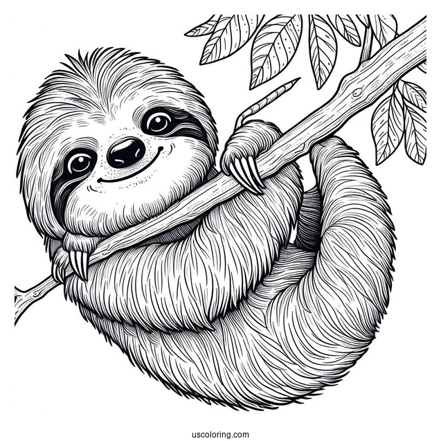 Adult Sloth Smiling And Hanging From Tree