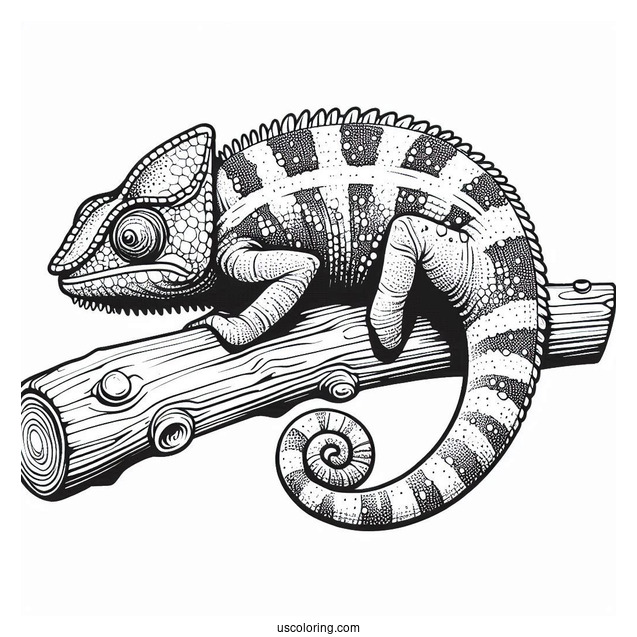 Chameleon Lizard Coloring Page On Edge Of Stick Coloring Sheet
