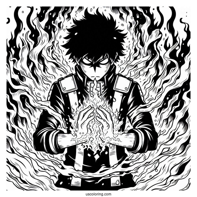My Hero Academia Coloring Page Of Dabi Surrounded By Fire