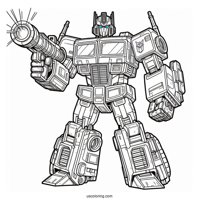 Easy Cartoon Optimus Prime Coloring Page Holding Ion Blaster