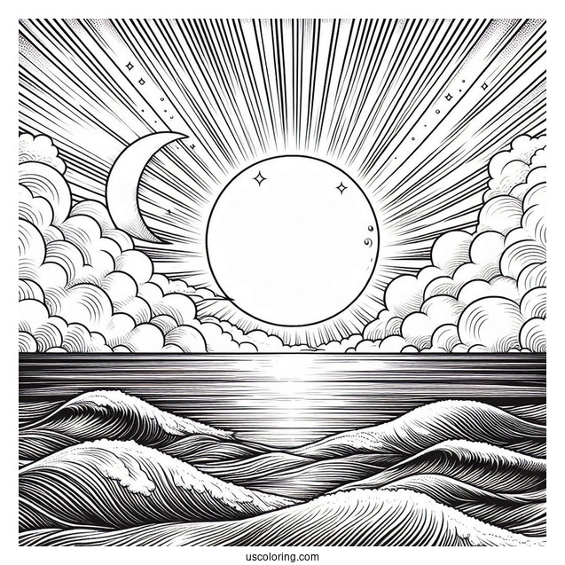 Setting Sun Over Ocean To Color