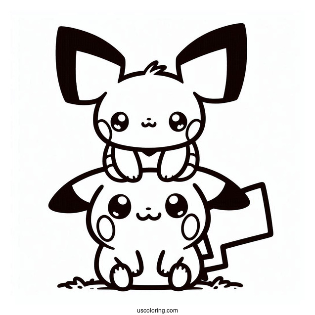 Kawaii Pichu And Pikachu On Top Of Raichu Coloring Page For Kids