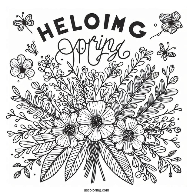 Hello Spring Coloring Page Flower Bouquet