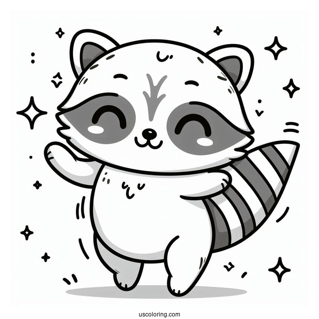 Kawaii Baby Raccoon Coloring Page Dancing For Preschoolers