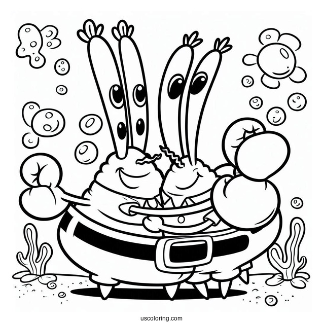 Mr Krabs Hugging Pearl Coloring Sheet