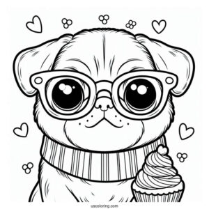 Cute Pug Wearing Glasses To Color
