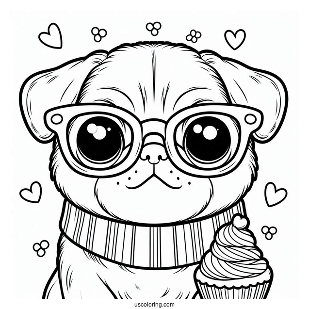 Cute Pug Wearing Glasses To Color