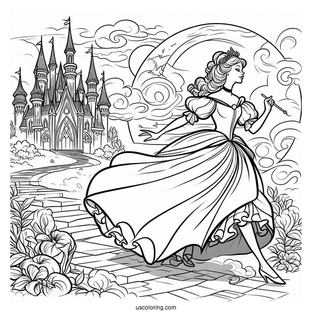 Wicked Stepsister Running Away From The Castle Coloring Sheet
