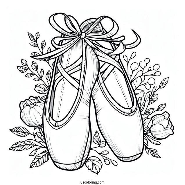 Coloring Sheet Of Ballet Shoes With Laces In A Bow