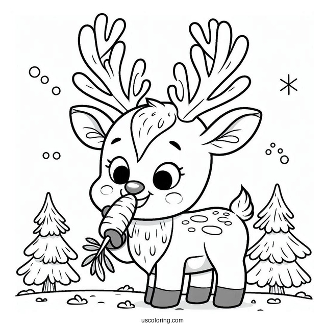 Coloring Picture Of Sven The Reindeer Eating a Carrot