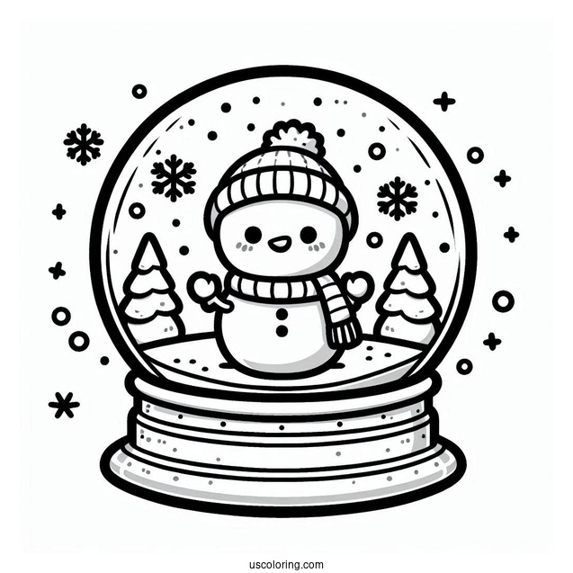 Chibi Snowman Snow Globe Coloring Page For Kids