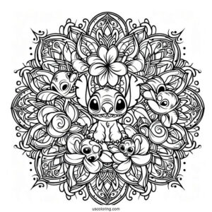 Lilo & Stitch Coloring Page Of Intricate Stitch Mandala