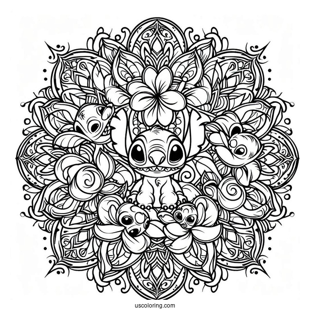 Lilo & Stitch Coloring Page Of Intricate Stitch Mandala