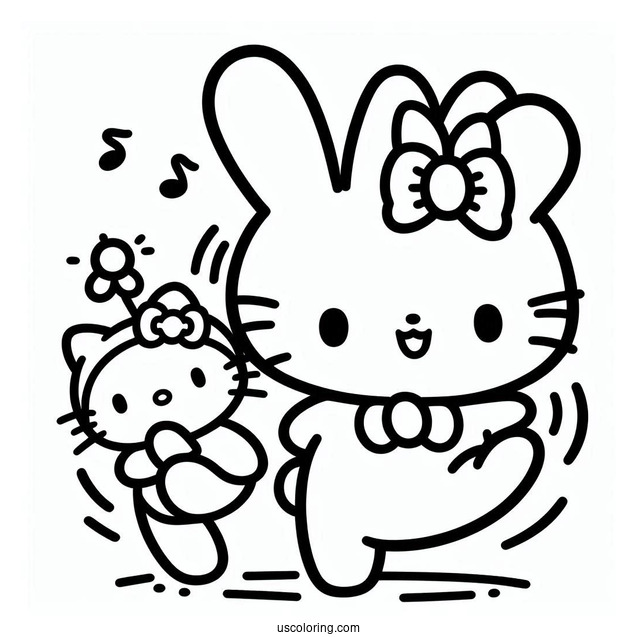 Pochacco Coloring Page Dancing With Hello Kitty