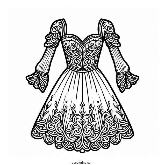 Easy Neoclassical Dress Coloring Page Design Coloring Page For Kids