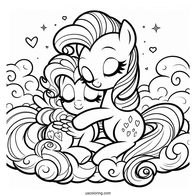 Pinkie Pie Coloring Page And Applejack Hugging On A Cloud