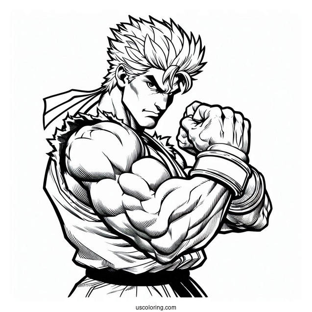 Street Fighter Coloring Page Of Simple Guile In Fighting Pose For Kids