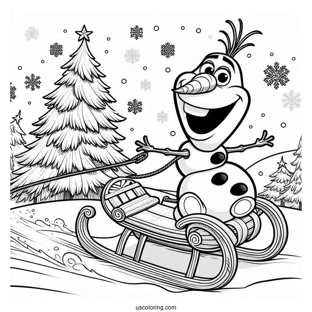 Olaf Riding A Slead In Snow To Color