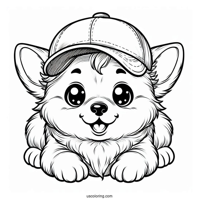 Cute Coloring Page Corgi Puppy Wearing A Cap