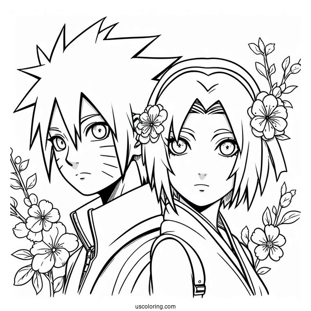 Sakura And Sasuke Coloring Page In Modern Clothes