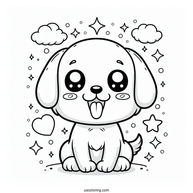Adorable Puppy With Tongue Out Coloring Page For Preschoolers