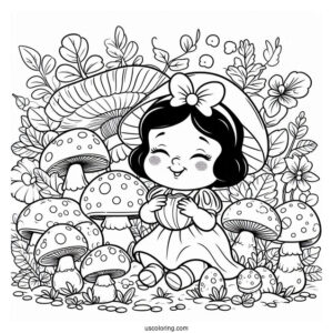 Snow White Coloring Pages Of Bashful Dwarf Surrounded By Mushrooms