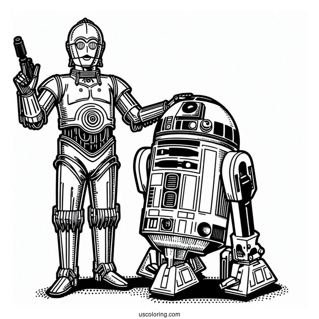 Cartoon C3PO And R2 D2 Coloring Page For Kids
