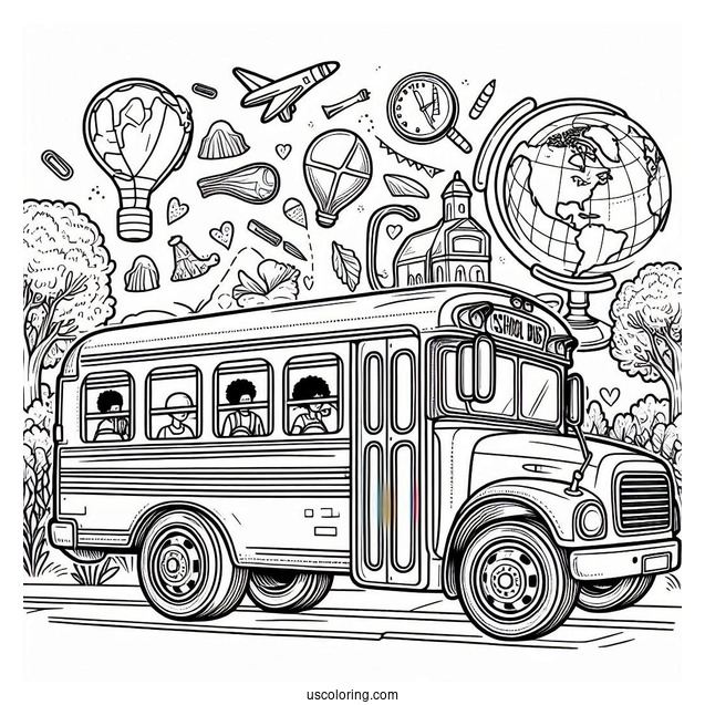 Detailed School Bus Coloring Sheet For Kids