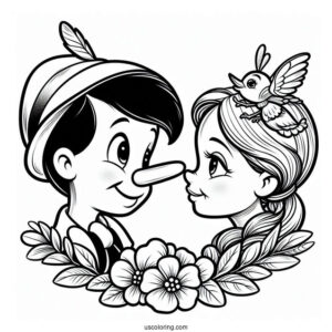 Pinocchio Coloring Page Of Easy Figaro And Cleo Nose To Nose For Kids
