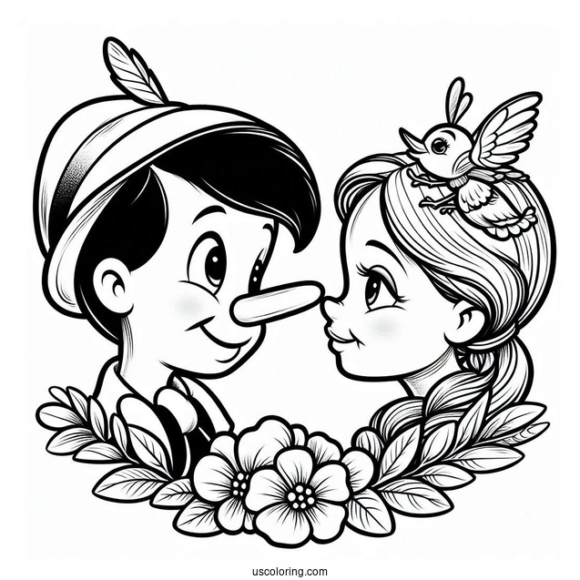 Pinocchio Coloring Page Of Easy Figaro And Cleo Nose To Nose For Kids