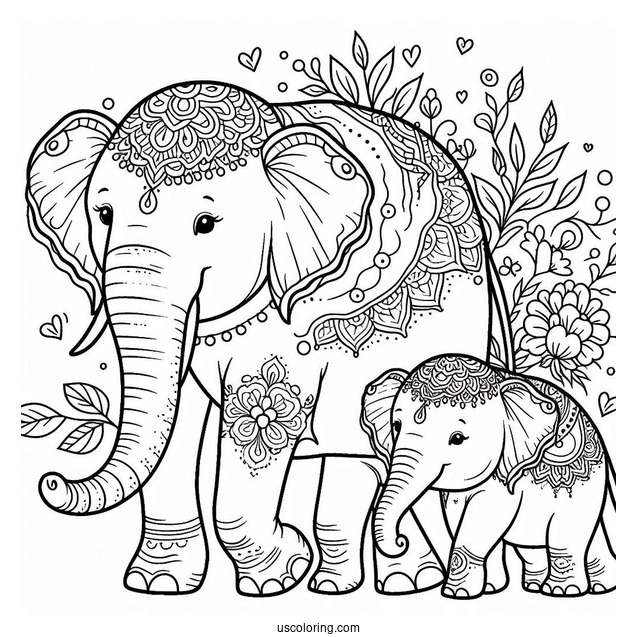 Herd Of Elephants Coloring Page For Kids
