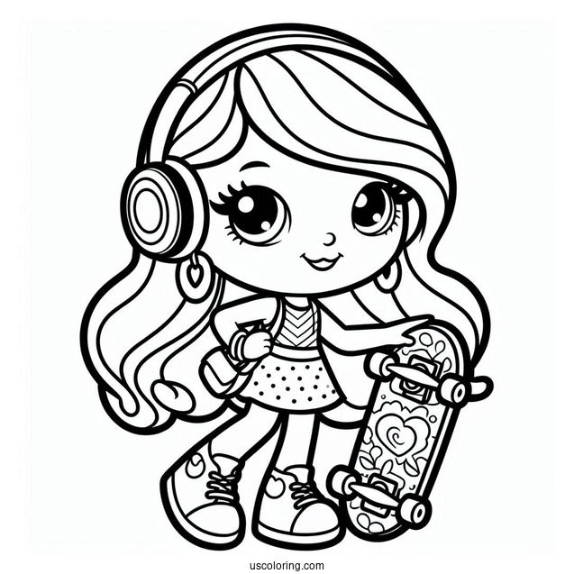 Easy Polly Pocket Coloring Page Holding Skateboard