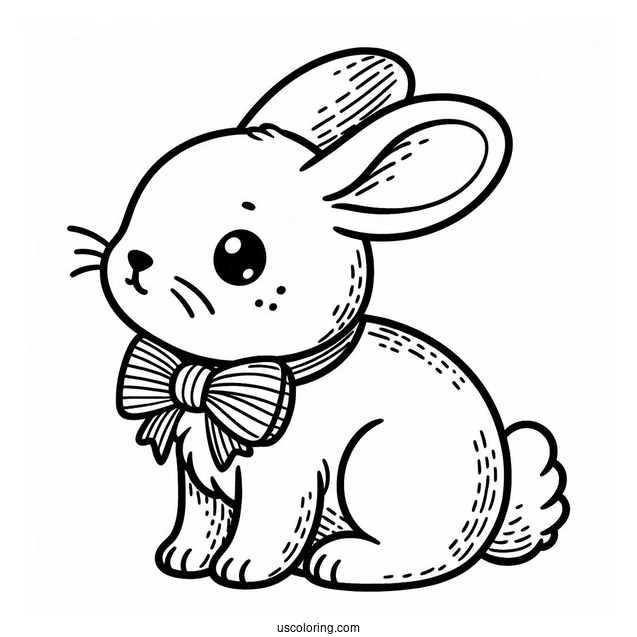 Adorable Little Rabbit Coloring Page With A Bowtie For Preschoolers