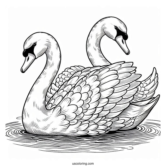 Two Adults Swan Coloring Page Swimming