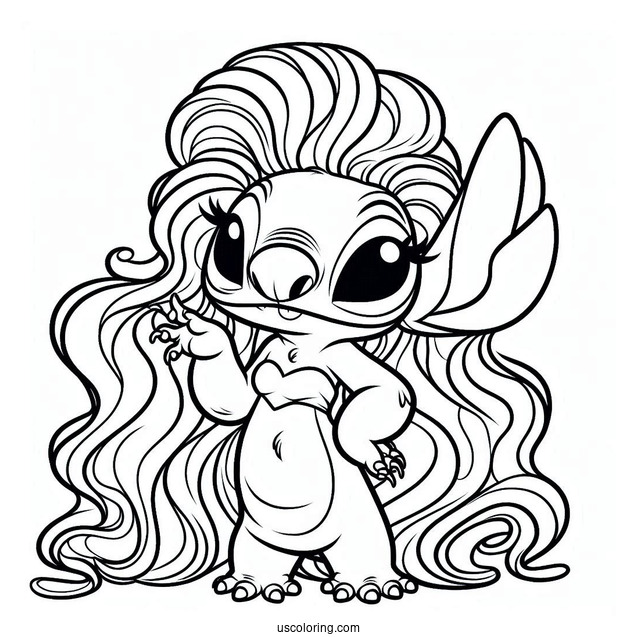 Coloring Page Of Pleakley In Drag Wearing a Wig