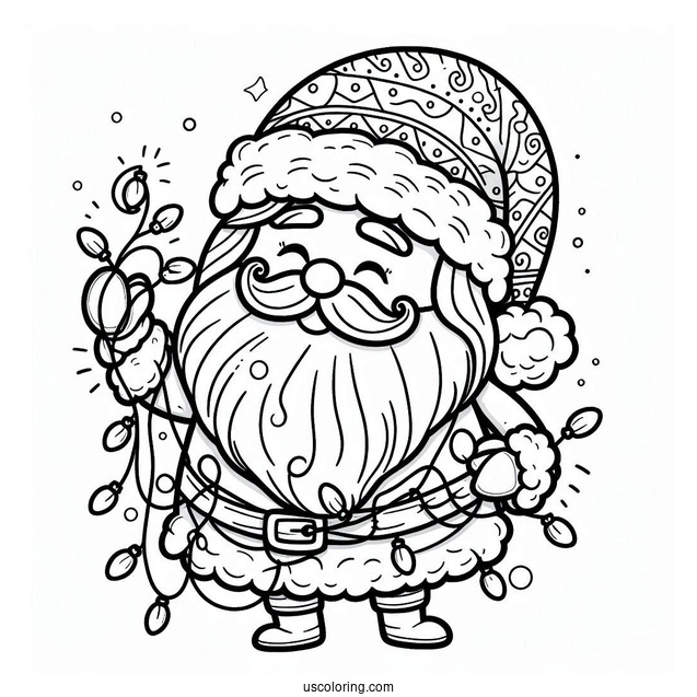 Santa With Christmas Lights To Color For Kids