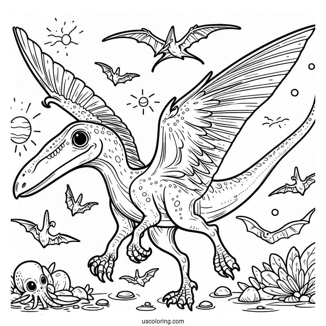 Simple Pterodactyl Coloring Page For Kids