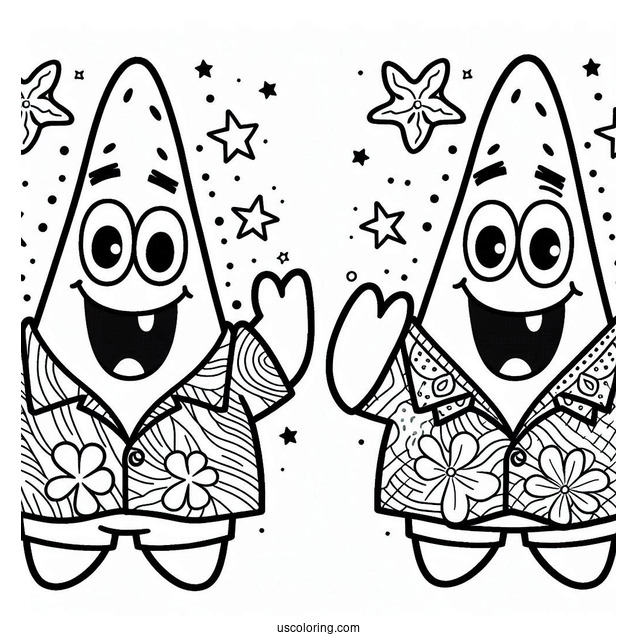 Cute Patrick Star Coloring Page In Hawaiian Shirt For Kids
