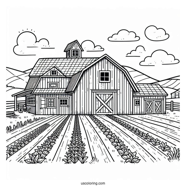 Easy To Color Barn With Fields To Color