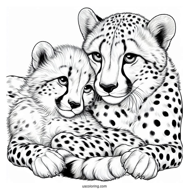 Two Cheetahs Coloring Page Cuddling